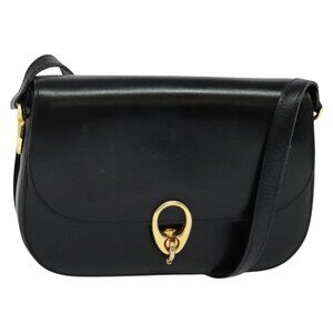 Authentic CELINE Shoulder Bag Leather Black Gold